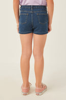 GY6139 DARK DENIM Girls Roll Up Denim Shorts Back