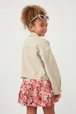GY6141 BEIGE Girls Washed Cargo Pocket Contrast Stitch Colored Denim Jacket Back