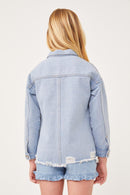 GY6143 Denim Girls Distressed Oversized Denim Shirt Jacket Back