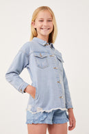 GY6143 Denim Girls Distressed Oversized Denim Shirt Jacket Side