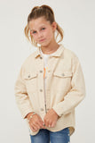 GY6148 IVORY Girls Distressed Detail Button Up Shacket Front