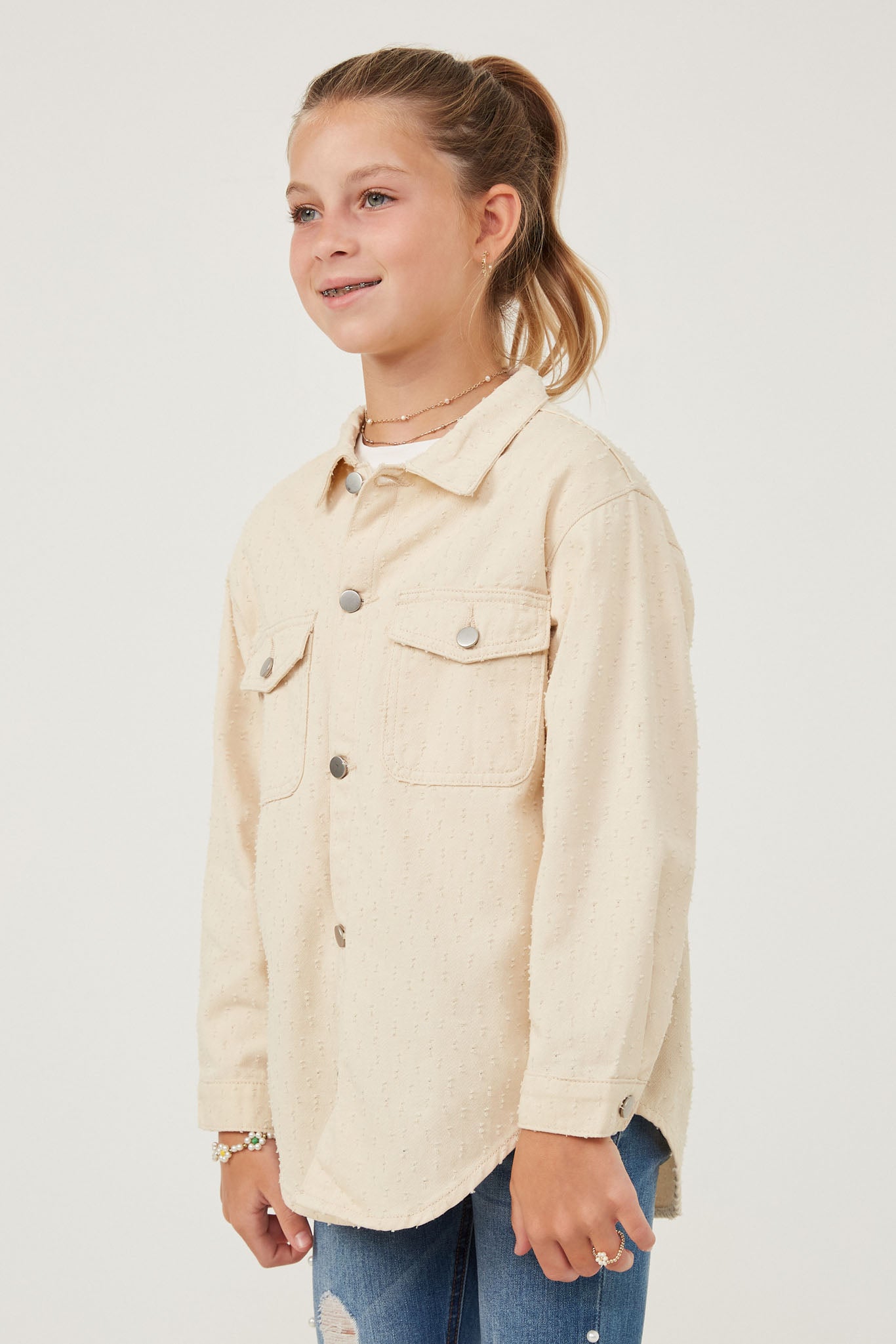 Distressed Detail Button Up Shacket