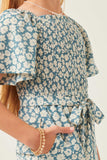 GY6151 Dusty Blue Girls Floral Palazzo Jumper Detail