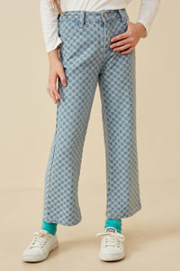 GY6152 Light Denim Girls High Rise Boot Cut Checkered Jeans Front