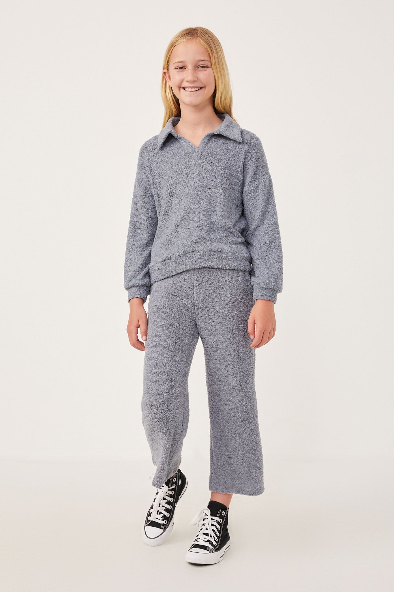 Open Collar Long Sleeve Fleece Top