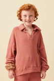 GY6156 Mauve Girls Open Collar Long Sleeve Fleece Top Front