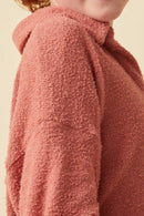 GY6156 Mauve Girls Open Collar Long Sleeve Fleece Top Detail