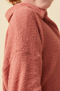 GY6156 Mauve Girls Open Collar Long Sleeve Fleece Top Detail