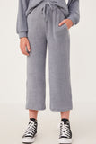 GY6157 Blue Girls Elastic Waist Drawstring Wideleg Fleece Pants Front