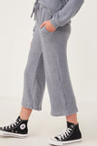 GY6157 Blue Girls Elastic Waist Drawstring Wideleg Fleece Pants Side