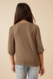 GY6158 Olive Girls Ribbed Knit 3/4 Sleeve Twist Front Top Back