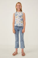 GY6163 Blue Girls Ruffle Trimmed Floral Chiffon Tank Full Body
