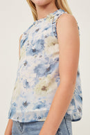 GY6163 Blue Girls Ruffle Trimmed Floral Chiffon Tank Side