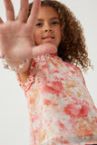 GY6163 Pink Girls Ruffle Trimmed Floral Chiffon Tank Pose