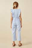 GY6174 Blue Girls Checkered Embroidered Ruffle Sleeveless Jumpsuit Back