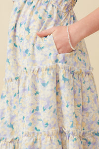 Girls Soft Floral V Neck Smocked Dress Detail