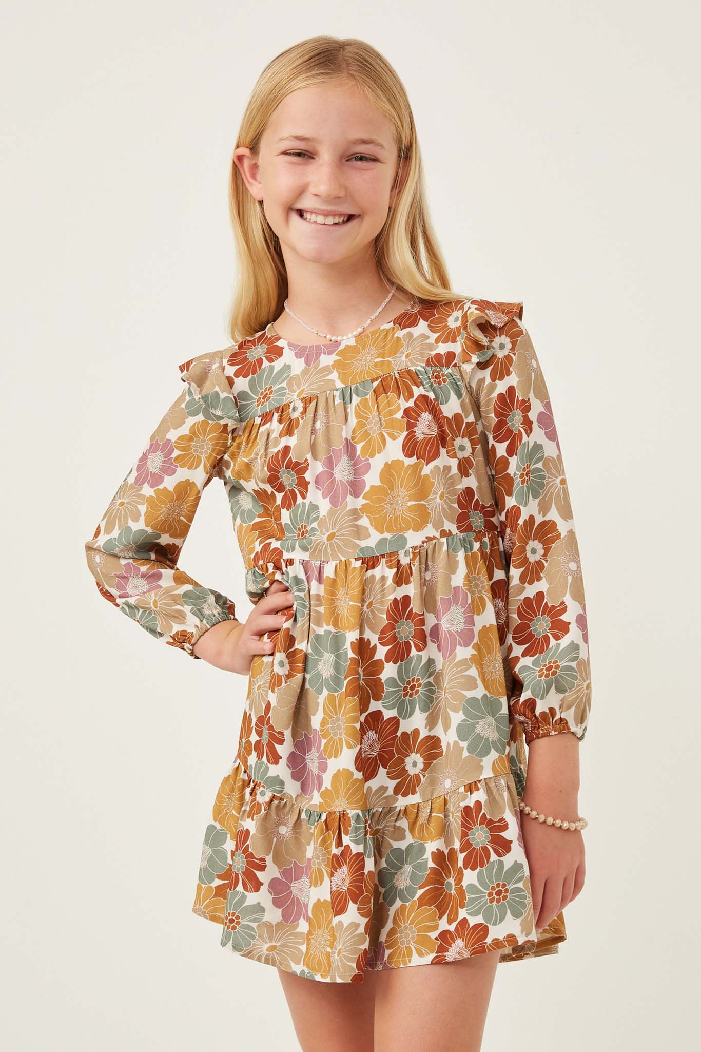 Girl Ruffled Floral Dresses | Cute Girls' Clothes Mustard Mix / M Mustard Mix Girl's Dresses Mini Dresses Hayden Girls Girl Ruffled Floral Dresses | Cute Girls' Clothes Mustard Mix / M Mustard Mix Girl's Dresses Mini Dresses Hayden Girls