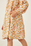 Floral Sketch Button Detailed Dress