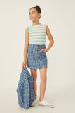 GY6265 Denim Girls Houndstooth Print Denim Skirt Full Body