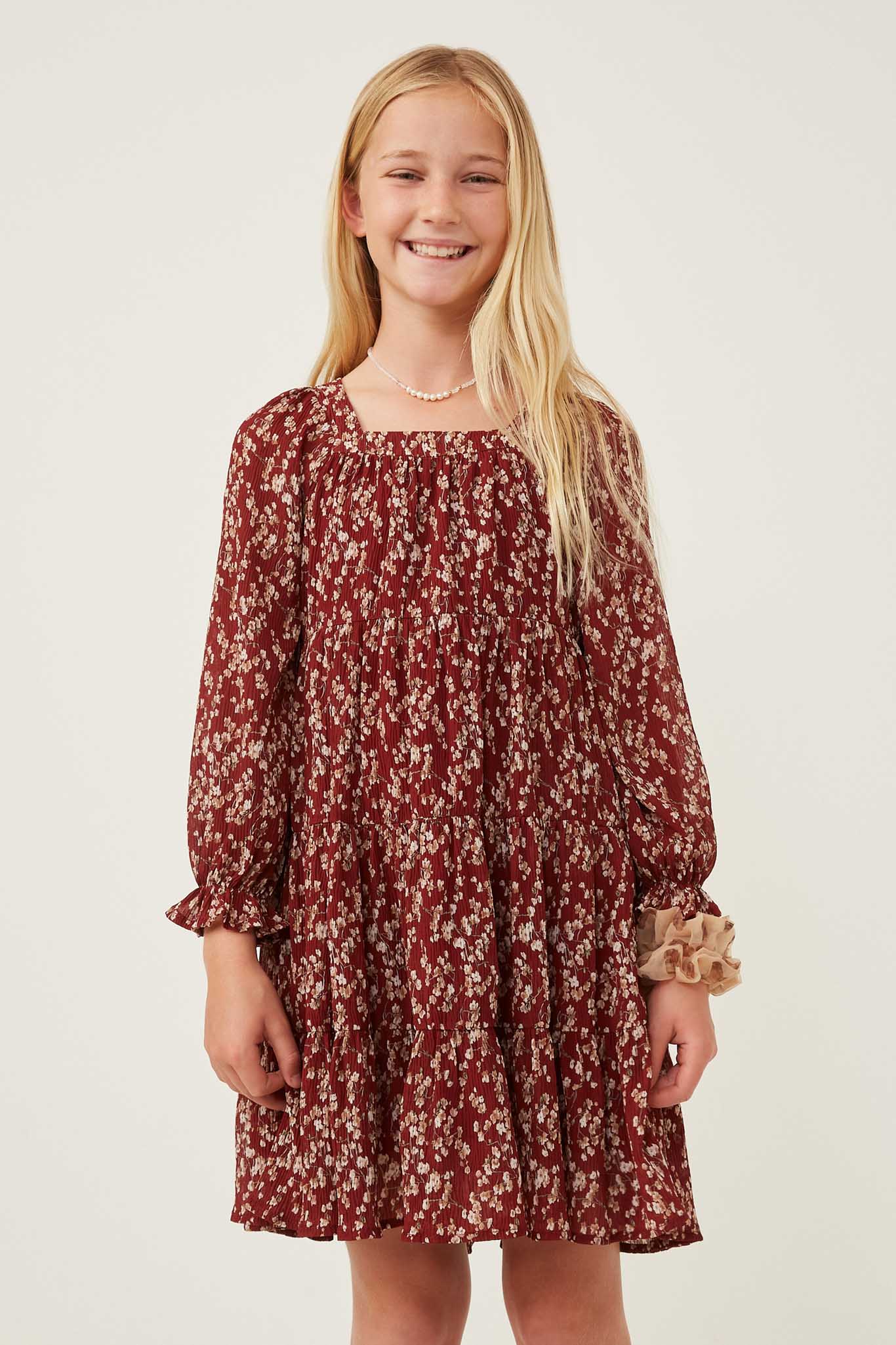 Ditsy Floral Cinched Puff Sleeve Square Neck Dress