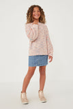 GY6279 Blush Girls Confetti Knit Puff Sleeve Pullover Sweater Full Body