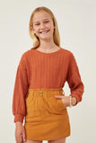 GY6284 Rust Girls Cable Knit Long Sleeve Top Front