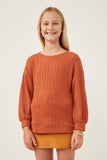 GY6284 Rust Girls Cable Knit Long Sleeve Top Front 2