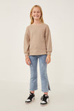 GY6284 Taupe Girls Cable Knit Long Sleeve Top Full Body