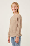 GY6284 Taupe Girls Cable Knit Long Sleeve Top Side