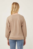 GY6284 Taupe Girls Cable Knit Long Sleeve Top Back
