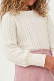 GY6290 Ivory Girls Long Cuff Cable Knit Pullover Top Detail