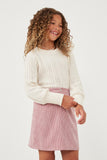 GY6290 Ivory Girls Long Cuff Cable Knit Pullover Top Side