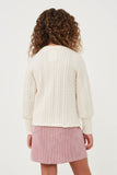 GY6290 Ivory Girls Long Cuff Cable Knit Pullover Top Back