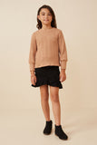 GY6290 Taupe Girls Long Cuff Cable Knit Pullover Top Full Body
