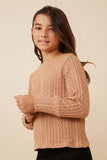 GY6290 Taupe Girls Long Cuff Cable Knit Pullover Top Side