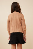 GY6290 Taupe Girls Long Cuff Cable Knit Pullover Top Back