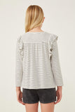 GY6292 Off White Girls Ribbed Stripe Ruffled Long Sleeve Knit Top Back
