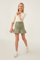 GY6306 Olive Girls Shorts Lined Checked Ruffle Hem Skirt Full Body