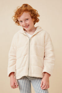 GY6329 Cream Girls Chenille Padded Hooded Jacket Front