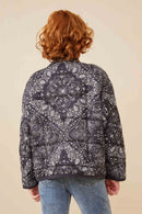 GY6333 BLACK Girls Bandana Printed Quilted Padded Jacket Back