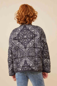 GY6333 BLACK Girls Bandana Printed Quilted Padded Jacket Back