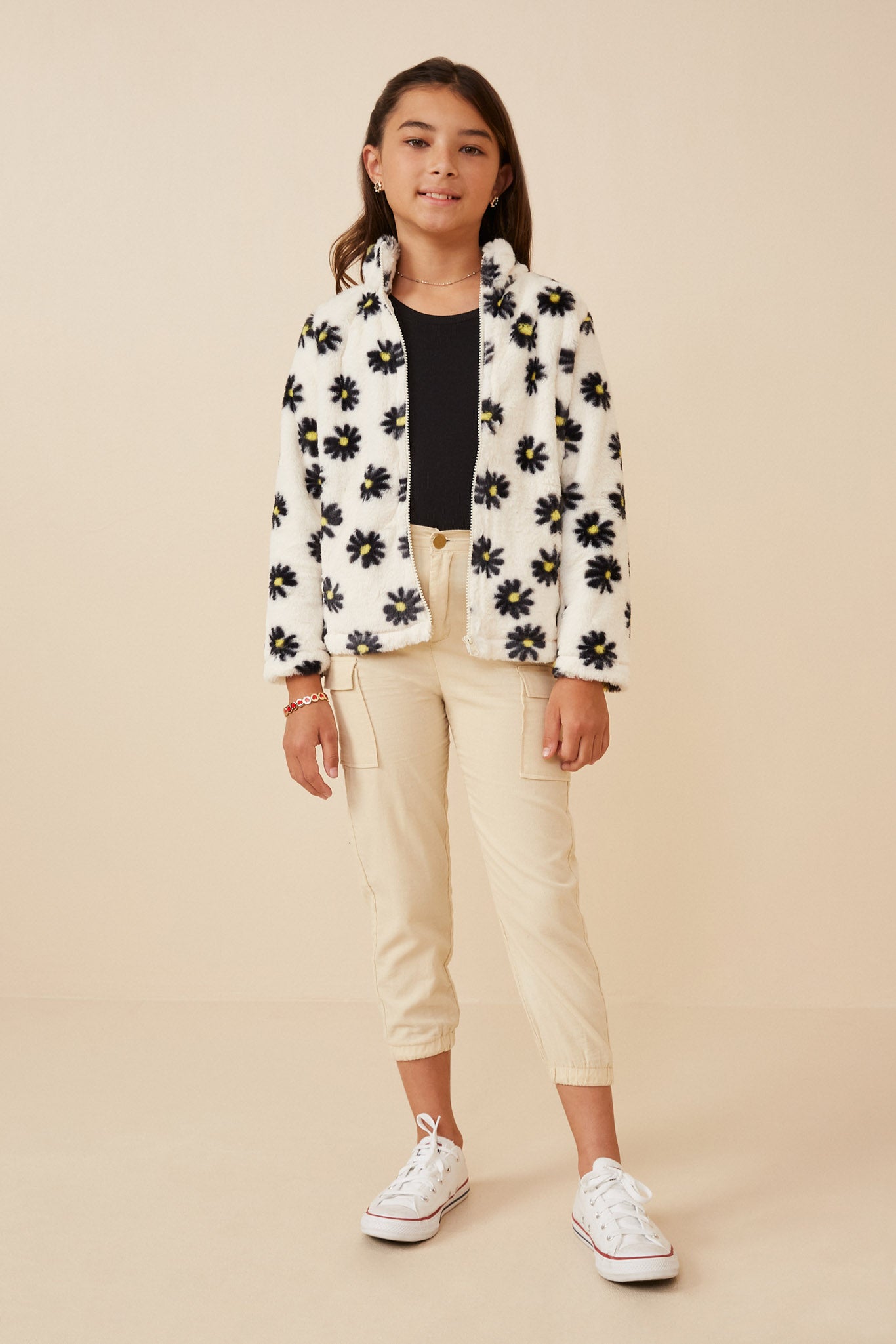 Floral Print Mock Neck Fleece Jacket