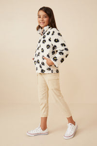 GY6341 Ivory Girls Floral Print Mock Neck Fleece Jacket Side