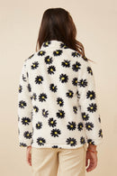 GY6341 Ivory Girls Floral Print Mock Neck Fleece Jacket Back