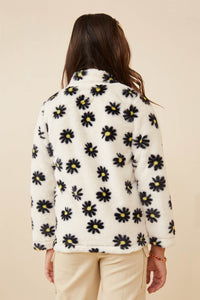 GY6341 Ivory Girls Floral Print Mock Neck Fleece Jacket Back