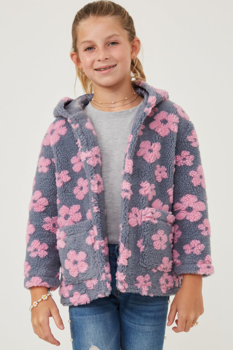 Girls All Over Floral Fleece Hooded Jacket Front