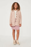 GY6356 Mauve Girls Houndstooth Patch Pocket Buttoned Soft Coat Full Body