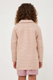 GY6356 Mauve Girls Houndstooth Patch Pocket Buttoned Soft Coat Back