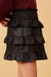 GY6367 Black Girls Shimmery Ruffle Tiered Smocked Waist Skirt Side