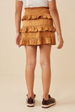 GY6367 Camel Girls Shimmery Ruffle Tiered Smocked Waist Skirt Back